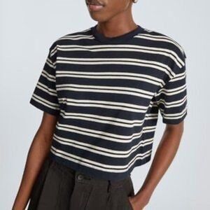 Everlane Navy White Stripe Cropped T Shirt Womens Size M